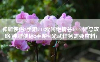 神雕侠侣2手游9.18爱闯绝情谷40-60汇总攻略(神雕侠侣2手游96光武任务需要材料)