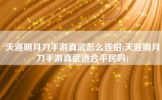 天涯明月刀手游真武怎么连招(天涯明月刀手游真武适合平民吗)