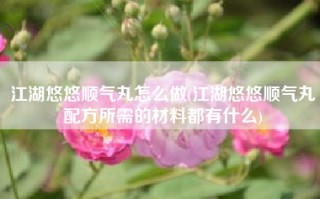 江湖悠悠顺气丸怎么做(江湖悠悠顺气丸配方所需的材料都有什么)