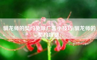 驯龙师的契约免除广告小技巧(驯龙师的契约攻略)
