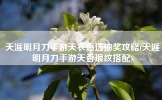 天涯明月刀手游天衣惠选抽奖攻略(天涯明月刀手游天香琅纹搭配)