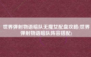 世界弹射物语暗队无魔女配盘攻略(世界弹射物语暗队阵容搭配)