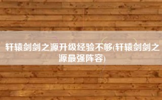 轩辕剑剑之源升级经验不够(轩辕剑剑之源最强阵容)