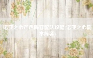 诺亚之心芒色阵容配队攻略(诺亚之心副本阵容)