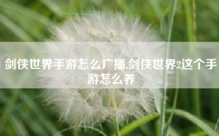 剑侠世界手游怎么广播,剑侠世界2这个手游怎么养