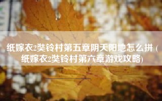 纸嫁衣2奘铃村第五章阴天阳地怎么拼 (纸嫁衣2奘铃村第六章游戏攻略)