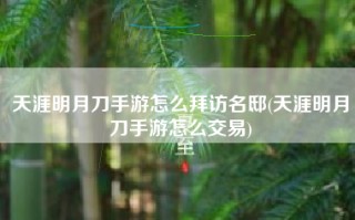 天涯明月刀手游怎么拜访名邸(天涯明月刀手游怎么交易)
