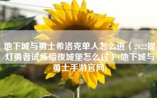 地下城与勇士希洛克单人怎么进（2022提灯勇者试炼暗夜城堡怎么过）(地下城与勇士手游官网)