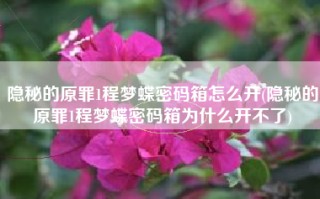 隐秘的原罪1程梦蝶密码箱怎么开(隐秘的原罪1程梦蝶密码箱为什么开不了)