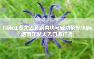 烟雨江湖太乙套路内功与轻功搭配攻略(烟雨江湖太乙门派任务)