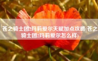 苍之骑士团2玛莉爱尔天赋加点攻略(苍之骑士团2玛莉爱尔怎么样)