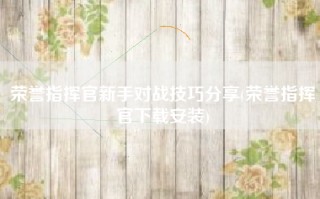 荣誉指挥官新手对战技巧分享(荣誉指挥官下载安装)