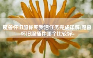 魔兽怀旧服你死我活任务完成详解(魔兽怀旧服插件哪个比较好)