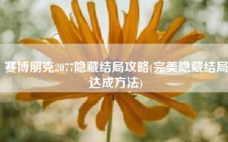 赛博朋克2077隐藏结局攻略(完美隐藏结局达成方法)