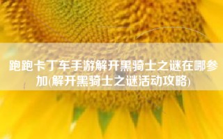 跑跑卡丁车手游解开黑骑士之谜在哪参加(解开黑骑士之谜活动攻略)