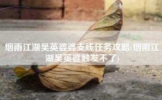 烟雨江湖吴英婆婆支线任务攻略(烟雨江湖吴英婆触发不了)