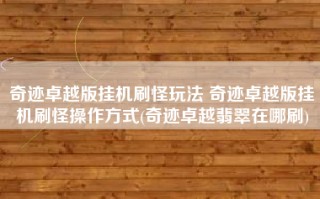 奇迹卓越版挂机刷怪玩法 奇迹卓越版挂机刷怪操作方式(奇迹卓越翡翠在哪刷)