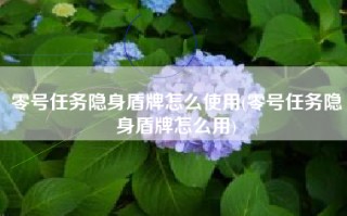 零号任务隐身盾牌怎么使用(零号任务隐身盾牌怎么用)