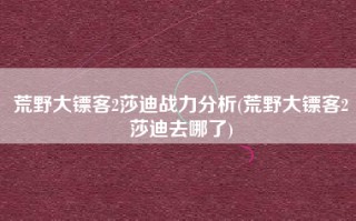 荒野大镖客2莎迪战力分析(荒野大镖客2莎迪去哪了)
