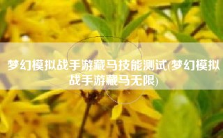 梦幻模拟战手游藏马技能测试(梦幻模拟战手游藏马无限)