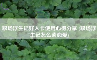 职场浮生记好人卡使用心得分享 (职场浮生记怎么谈恋爱)