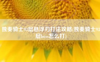 独奏骑士93层悬浮刃打法攻略(独奏骑士93层boss怎么打)