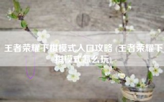 王者荣耀下棋模式入口攻略 (王者荣耀下棋模式怎么玩)