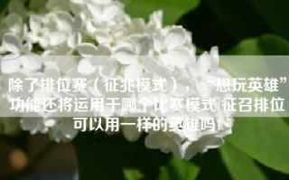 除了排位赛（征兆模式），“想玩英雄”功能还将运用于哪个比赛模式(征召排位可以用一样的英雄吗)