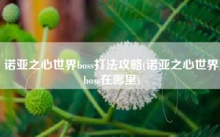 诺亚之心世界boss打法攻略(诺亚之心世界boss在哪里)