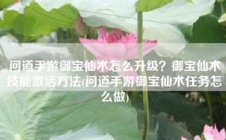 问道手游御宝仙术怎么升级？御宝仙术技能激活方法(问道手游御宝仙术任务怎么做)