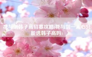 花与剑韩子高招募攻略(花与剑一人心只能选韩子高吗)