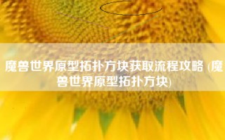 魔兽世界原型拓扑方块获取流程攻略 (魔兽世界原型拓扑方块)