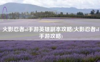 火影忍者ol手游英雄副本攻略(火影忍者ol手游攻略)
