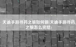 天谕手游寻药之旅如何做(天谕手游寻药之旅怎么完结)