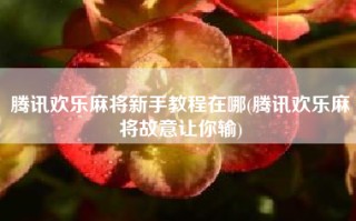 腾讯欢乐麻将新手教程在哪(腾讯欢乐麻将故意让你输)