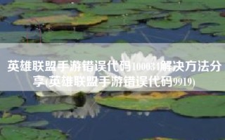 英雄联盟手游错误代码100034解决方法分享(英雄联盟手游错误代码9919)