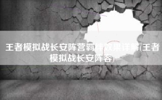 王者模拟战长安阵营羁绊效果详解(王者模拟战长安阵容)