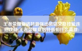 王者荣耀夏洛特最强出装铭文及技能连招攻略(王者荣耀夏洛特最怕什么英雄)
