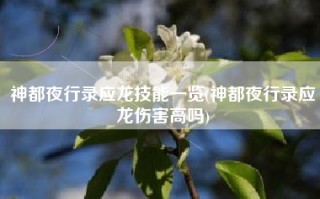 神都夜行录应龙技能一览(神都夜行录应龙伤害高吗)