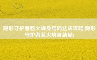 隐形守护者惹火烧身结局达成攻略(隐形守护者惹火烧身结局)