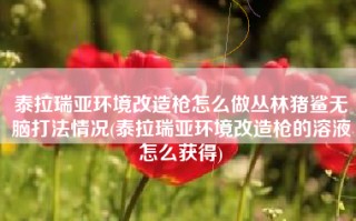 泰拉瑞亚环境改造枪怎么做丛林猪鲨无脑打法情况(泰拉瑞亚环境改造枪的溶液怎么获得)