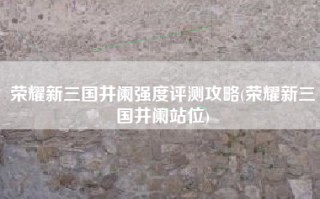 荣耀新三国井阑强度评测攻略(荣耀新三国井阑站位)