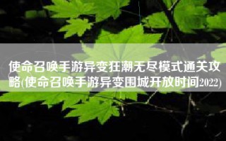 使命召唤手游异变狂潮无尽模式通关攻略(使命召唤手游异变围城开放时间2022)