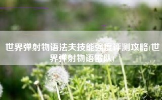 世界弹射物语法夫技能强度评测攻略(世界弹射物语雷队)