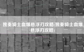 独奏骑士血爆悬浮刃攻略(独奏骑士血爆悬浮刃攻略)