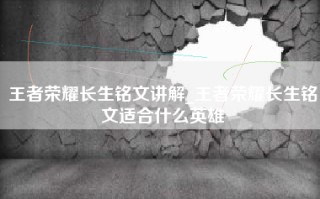 王者荣耀长生铭文讲解_王者荣耀长生铭文适合什么英雄