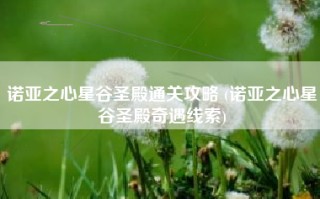 诺亚之心星谷圣殿通关攻略 (诺亚之心星谷圣殿奇遇线索)