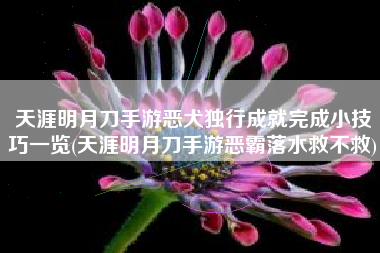 天涯明月刀手游恶犬独行成就完成小技巧一览(天涯明月刀手游恶霸落水救不救)