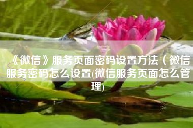 《微信》服务页面密码设置方法（微信服务密码怎么设置(微信服务页面怎么管理)