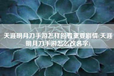天涯明月刀手游怎样回看重要剧情(天涯明月刀手游怎么改名字) 天涯明月刀手游怎样回看重要剧情(天涯明月刀手游怎么改名字)